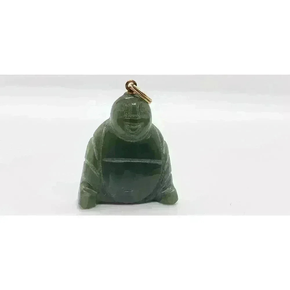 Vintage Buddha Jade Hand Carved Budai Hotei Pendant Smiling Laughing